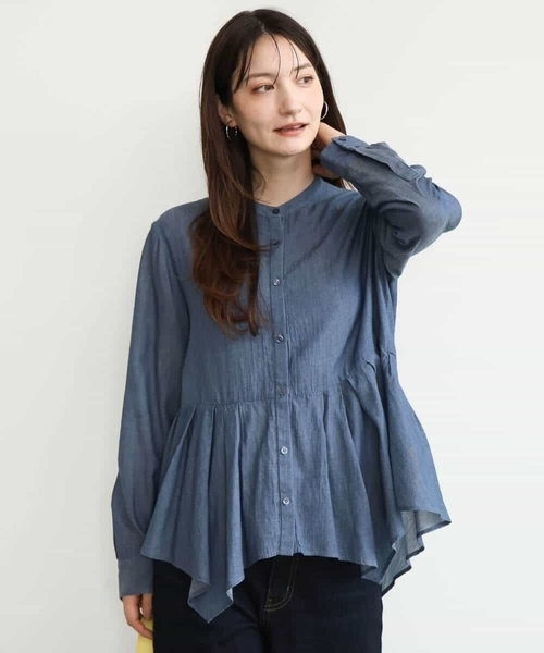 MK MICHEL KLEIN（エムケーミッシェルクラン）の「[洗える]シアーデニムイレヘムブラウス（シャツ/ブラウス・レディース・ライトブルー/ネイビー・38）」の9枚目の写真
