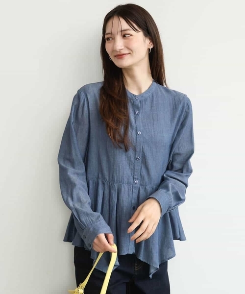MK MICHEL KLEIN（エムケーミッシェルクラン）の「[洗える]シアーデニムイレヘムブラウス（シャツ/ブラウス・レディース・ライトブルー/ネイビー・38）」の10枚目の写真