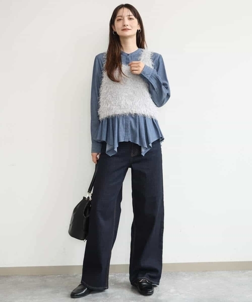 MK MICHEL KLEIN（エムケーミッシェルクラン）の「[洗える]シアーデニムイレヘムブラウス（シャツ/ブラウス・レディース・ライトブルー/ネイビー・38）」の12枚目の写真