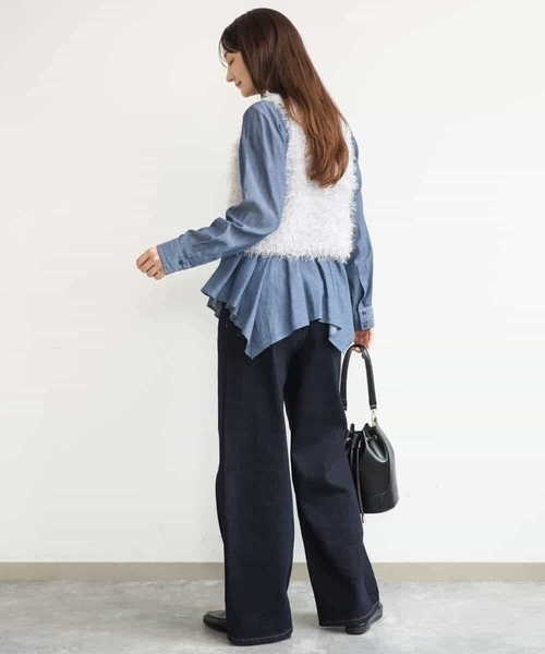 MK MICHEL KLEIN（エムケーミッシェルクラン）の「[洗える]シアーデニムイレヘムブラウス（シャツ/ブラウス・レディース・ライトブルー/ネイビー・38）」の13枚目の写真