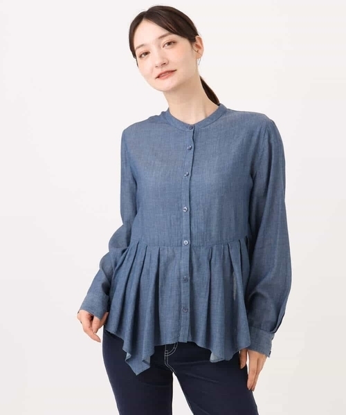 MK MICHEL KLEIN（エムケーミッシェルクラン）の「[洗える]シアーデニムイレヘムブラウス（シャツ/ブラウス・レディース・ライトブルー/ネイビー・38）」の16枚目の写真