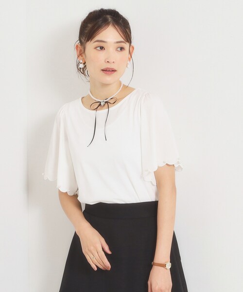 ITS'DEMO(イッツデモ)の「【冷感】袖スカラップカットプルオーバー(Tシャツ/カットソー・レディース・ブラック/オフホワイト/ベビーピンク・00)」の1枚目の写真