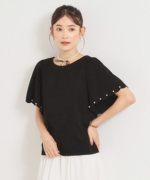 ITS'DEMO(イッツデモ)の「【冷感】袖スカラップカットプルオーバー(Tシャツ/カットソー・レディース・ブラック/オフホワイト/ベビーピンク・00)」の2枚目の写真