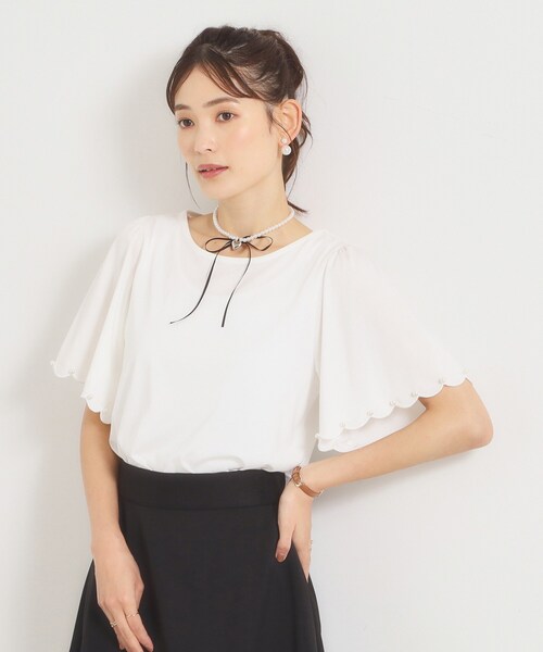 ITS'DEMO(イッツデモ)の「【冷感】袖スカラップカットプルオーバー(Tシャツ/カットソー・レディース・ブラック/オフホワイト/ベビーピンク・00)」の6枚目の写真
