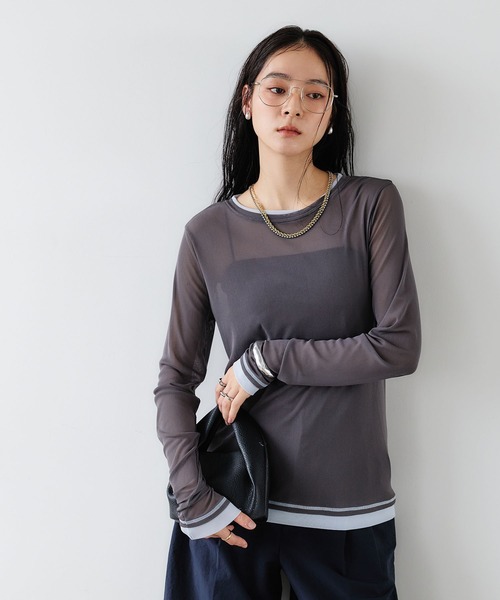 CROSS FUNCTION(クロスファンクション)の「《吸水速乾》シアーチュール配色トップス【CROSS FUNCTION/クロスファンクション】(Tシャツ/カットソー・レディース・チャコールグレー/ブラック/ピンク/アイボリー・LL/M/L)」の8枚目の写真