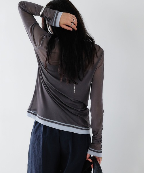 CROSS FUNCTION(クロスファンクション)の「《吸水速乾》シアーチュール配色トップス【CROSS FUNCTION/クロスファンクション】(Tシャツ/カットソー・レディース・チャコールグレー/ブラック/ピンク/アイボリー・LL/M/L)」の10枚目の写真