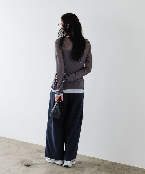 CROSS FUNCTION(クロスファンクション)の「《吸水速乾》シアーチュール配色トップス【CROSS FUNCTION/クロスファンクション】(Tシャツ/カットソー・レディース・チャコールグレー/ブラック/ピンク/アイボリー・LL/M/L)」の15枚目の写真