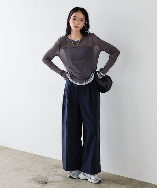 CROSS FUNCTION(クロスファンクション)の「《吸水速乾》シアーチュール配色トップス【CROSS FUNCTION/クロスファンクション】(Tシャツ/カットソー・レディース・チャコールグレー/ブラック/ピンク/アイボリー・LL/M/L)」の16枚目の写真