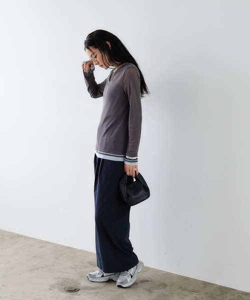 CROSS FUNCTION(クロスファンクション)の「《吸水速乾》シアーチュール配色トップス【CROSS FUNCTION/クロスファンクション】(Tシャツ/カットソー・レディース・チャコールグレー/ブラック/ピンク/アイボリー・LL/M/L)」の14枚目の写真
