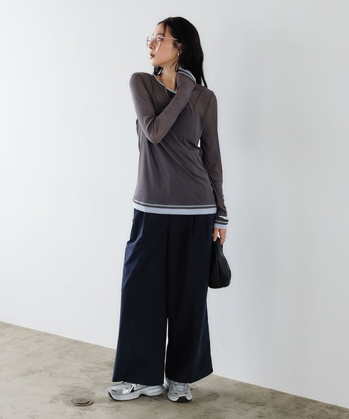 CROSS FUNCTION(クロスファンクション)の「《吸水速乾》シアーチュール配色トップス【CROSS FUNCTION/クロスファンクション】(Tシャツ/カットソー・レディース・チャコールグレー/ブラック/ピンク/アイボリー・LL/M/L)」の13枚目の写真
