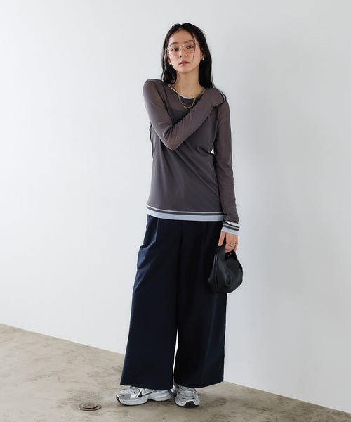 CROSS FUNCTION(クロスファンクション)の「《吸水速乾》シアーチュール配色トップス【CROSS FUNCTION/クロスファンクション】(Tシャツ/カットソー・レディース・チャコールグレー/ブラック/ピンク/アイボリー・LL/M/L)」の11枚目の写真