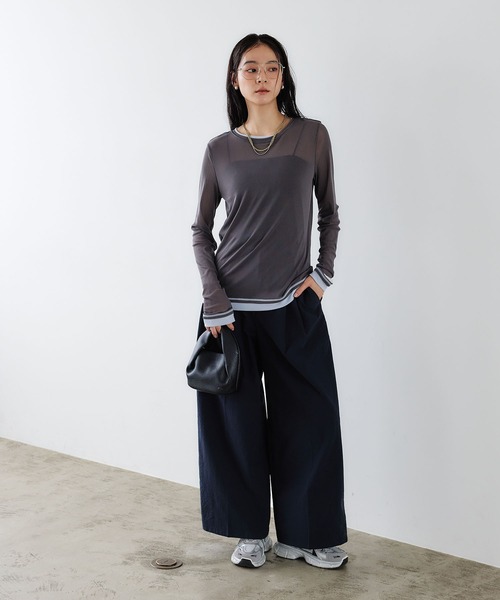 CROSS FUNCTION(クロスファンクション)の「《吸水速乾》シアーチュール配色トップス【CROSS FUNCTION/クロスファンクション】(Tシャツ/カットソー・レディース・チャコールグレー/ブラック/ピンク/アイボリー・LL/M/L)」の12枚目の写真