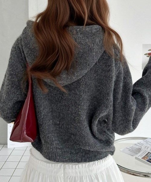 Ada.(エイダ)の「配色ドローコード付き モヘアライク パーカー(パーカー・レディース・チャコール/ネイビー/アイボリー・FREE)」の9枚目の写真