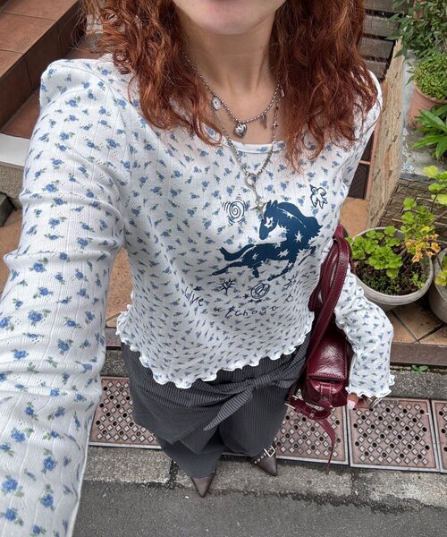 CIAOPANIC（チャオパニック）の「ホースプリント花柄ロンTee（Tシャツ/カットソー・レディース・ピンク/ブルー/ミント・ONE SIZE）」の20枚目の写真