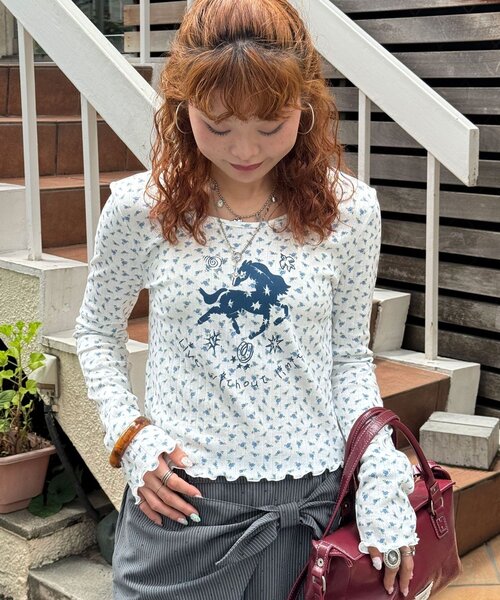 CIAOPANIC（チャオパニック）の「ホースプリント花柄ロンTee（Tシャツ/カットソー・レディース・ピンク/ブルー/ミント・ONE SIZE）」の4枚目の写真