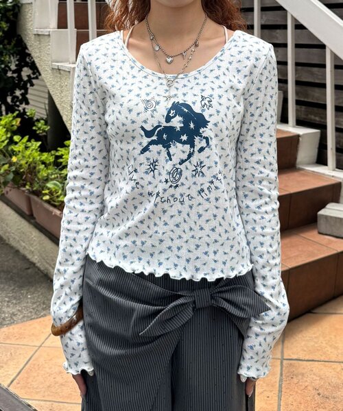 CIAOPANIC（チャオパニック）の「ホースプリント花柄ロンTee（Tシャツ/カットソー・レディース・ピンク/ブルー/ミント・ONE SIZE）」の13枚目の写真