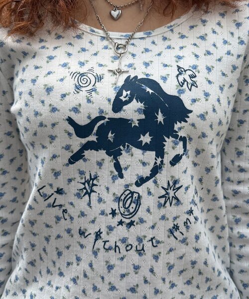 CIAOPANIC（チャオパニック）の「ホースプリント花柄ロンTee（Tシャツ/カットソー・レディース・ピンク/ブルー/ミント・ONE SIZE）」の17枚目の写真