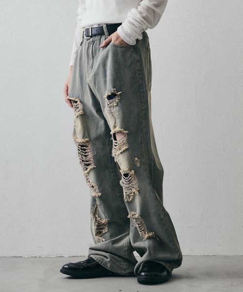 Shoowtime(ショウタイム)の「Vintage-Faded Distressed Baggy Jeans / ヴィンテージフェード ダメージバギーデニムパンツ(デニムパンツ・メンズ・ライトブルー・MEDIUM/X-LARGE/LARGE)」の6枚目の写真
