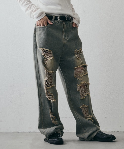 Shoowtime(ショウタイム)の「Vintage-Faded Distressed Baggy Jeans / ヴィンテージフェード ダメージバギーデニムパンツ(デニムパンツ・メンズ・ライトブルー・MEDIUM/X-LARGE/LARGE)」の8枚目の写真