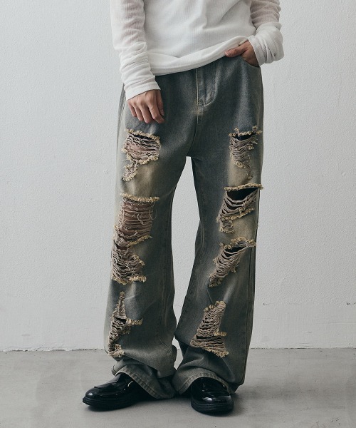 Shoowtime(ショウタイム)の「Vintage-Faded Distressed Baggy Jeans / ヴィンテージフェード ダメージバギーデニムパンツ(デニムパンツ・メンズ・ライトブルー・MEDIUM/X-LARGE/LARGE)」の10枚目の写真