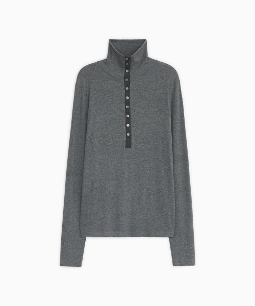 OHESHIO(オヘシオ)の「BUTTON スリム ロングスリーブ、チャコール(Tシャツ/カットソー・レディース・その他・FREE)」の2枚目の写真