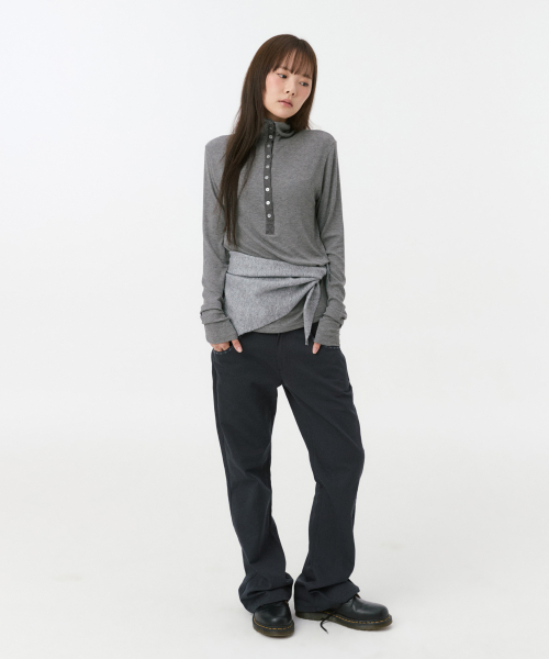 OHESHIO(オヘシオ)の「BUTTON スリム ロングスリーブ、チャコール(Tシャツ/カットソー・レディース・その他・FREE)」の7枚目の写真