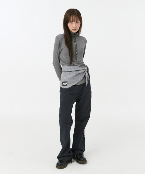 OHESHIO(オヘシオ)の「BUTTON スリム ロングスリーブ、チャコール(Tシャツ/カットソー・レディース・その他・FREE)」の8枚目の写真