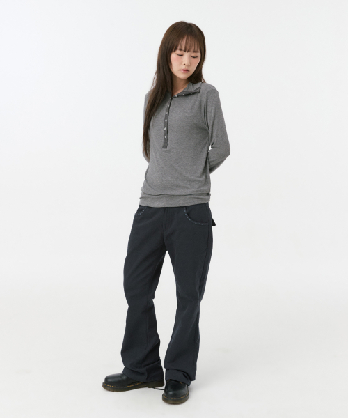 OHESHIO(オヘシオ)の「BUTTON スリム ロングスリーブ、チャコール(Tシャツ/カットソー・レディース・その他・FREE)」の9枚目の写真