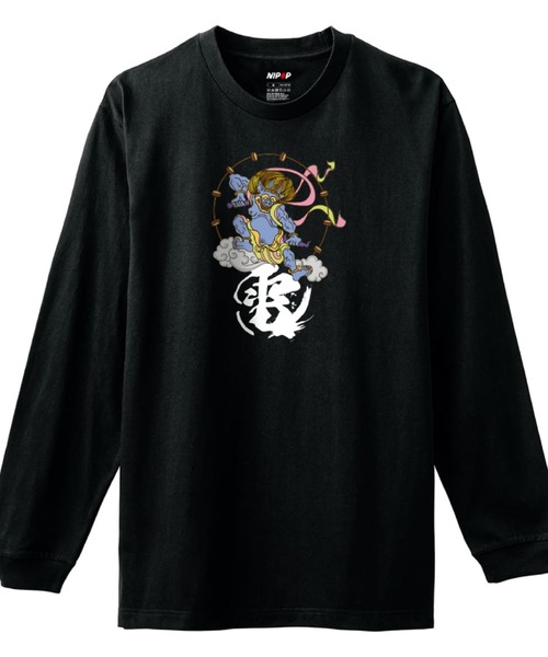 NIPOP（ニポップ）の「NIPOP（ニポップ） 長袖Tシャツ 雷神 和 プリント インバウンド お土産 ロンT トップス メンズ ユニセックス（Tシャツ/カットソー・メンズ・ホワイト系1/ホワイト系2/ブラック系2/ブラック系3/ブラック系1/ホワイト系3・XL/L/M）」の5枚目の写真