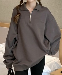 【26年秋冬新作】オーバーサイズ ハーフジップ スウェット プルオーバー トップス