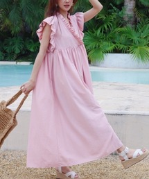 【撥水加工】FRILL SHOULDER MAXI DRESS(フリルショルダーマキシドレス)