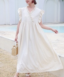 【撥水加工】FRILL SHOULDER MAXI DRESS(フリルショルダーマキシドレス)