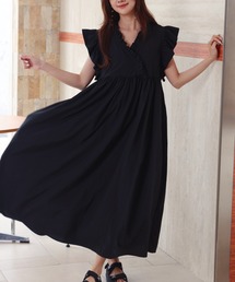 【撥水加工】FRILL SHOULDER MAXI DRESS(フリルショルダーマキシドレス)