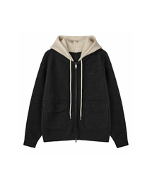 フェザーフードニットジップアップカーディガン（2色）