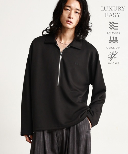RAGEBLUE（レイジブルー）の「【LUXURY＋EASY】ONE POINT EMBROIDERY HALF ZIP SWEATS/ラグイージーワンポイント刺繍ハーフジップLS（スウェット・メンズ・パープル/ブラック/グレー・MEDIUM/LARGE）」の2枚目の写真