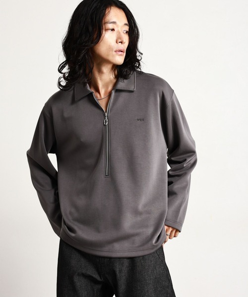 RAGEBLUE（レイジブルー）の「【LUXURY＋EASY】ONE POINT EMBROIDERY HALF ZIP SWEATS/ラグイージーワンポイント刺繍ハーフジップLS（スウェット・メンズ・パープル/ブラック/グレー・MEDIUM/LARGE）」の6枚目の写真