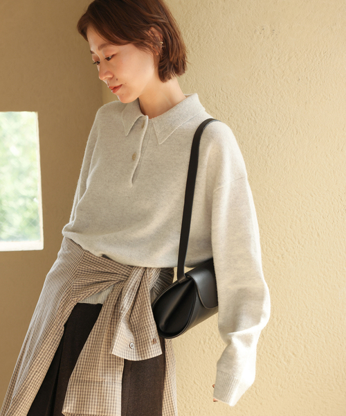 JOURNAL STANDARD relume（ジャーナルスタンダード　レリューム）の「《追加 / 新色》ラムミックスシャツプルオーバー（ニット/セーター・レディース・ネイビー/パープル/アイボリー/ブラウン・FREE）」の8枚目の写真