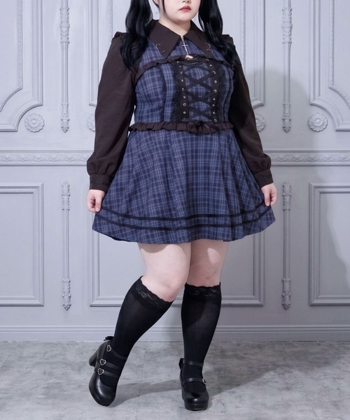 DearMyLoveWhip(ディアマイラブホイップ)の「ピアス風十字架ファスナーレースアップワンピース(ワンピース・レディース・ブラック/パープル/ネイビー・5L/6L/4L)」の3枚目の写真
