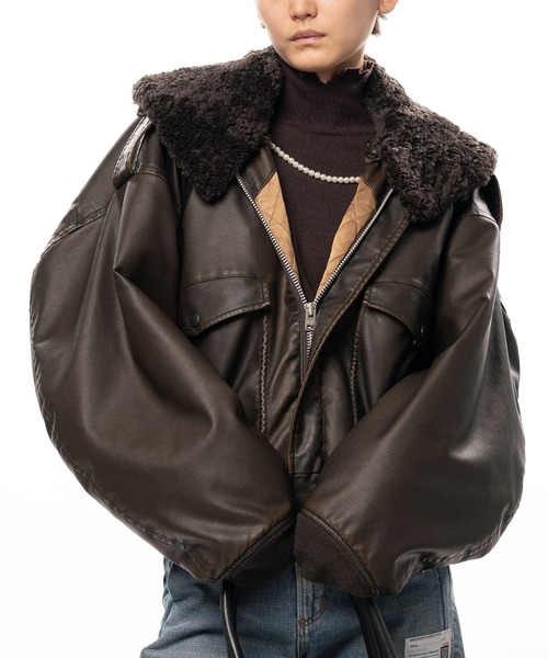 Maison MIHARA YASUHIRO(メゾンミハラヤスヒロ)の「【MIHARAYASUHIRO】DETACHABLE COLLAR FAUX LEATHER BLOUSON(ブルゾン・メンズ・ブラウン/ブラック・40)」の9枚目の写真