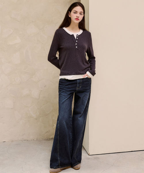 LUSIDA(ルシダ)の「ボタンヘンリーネックロングスリーブTシャツ_2カラー(Tシャツ/カットソー・レディース・アイボリー/チャコール・FREE)」の6枚目の写真