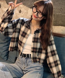 ショート丈チェック柄シャツ