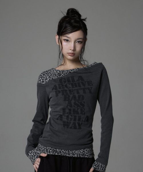GILAARCHIVE(ギラアーカイブ)の「LEOPARD LAYERED P.B.A LONG SLEEVE_CHARCOAL(Tシャツ/カットソー・レディース・その他・FREE)」の1枚目の写真