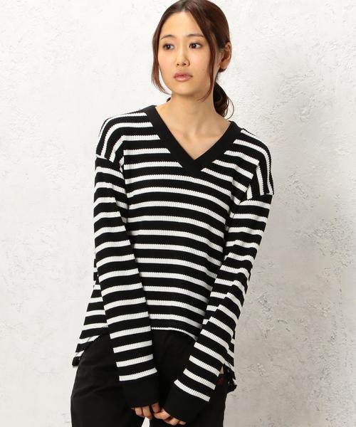 green label relaxing(グリーンレーベルリラクシング)の「CF BIGワッフル VN POカットソー◆(Tシャツ/カットソー・レディース・オフホワイト/ブラック/ダークグリーン/その他1・FREE)」の4枚目の写真