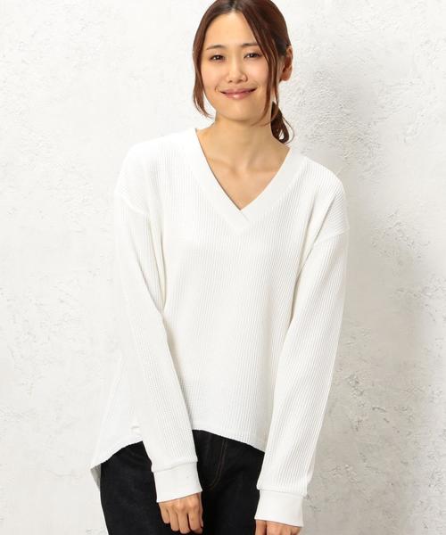 green label relaxing(グリーンレーベルリラクシング)の「CF BIGワッフル VN POカットソー◆(Tシャツ/カットソー・レディース・オフホワイト/ブラック/ダークグリーン/その他1・FREE)」の2枚目の写真