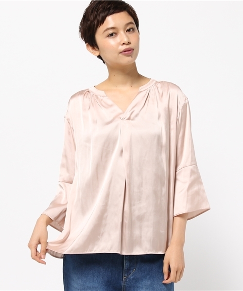 N.（N. Natural Beauty Basic）（エヌエヌナチュラルビューティーベーシック）の「モイストサテンスキッパーブラウス（シャツ/ブラウス・レディース・ブラウン/ピンク/ホワイト・MEDIUM）」の3枚目の写真