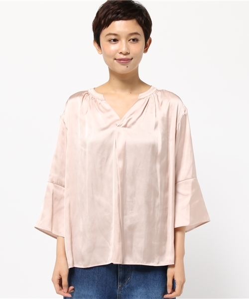 N.（N. Natural Beauty Basic）（エヌエヌナチュラルビューティーベーシック）の「モイストサテンスキッパーブラウス（シャツ/ブラウス・レディース・ブラウン/ピンク/ホワイト・MEDIUM）」の4枚目の写真