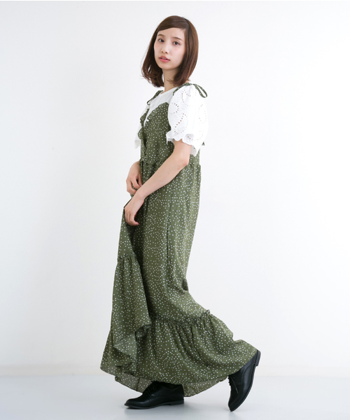 MERLOT（メルロー）の「ドット柄イレギュラーヘムフリルワンピース2318（ワンピース・レディース・カーキ/ネイビー/ブラック・FREE）」の3枚目の写真