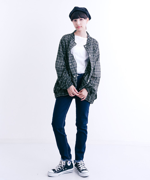 MERLOT（メルロー）の「チェック柄ブルゾン風裾ゴムシャツ1322（シャツ/ブラウス・レディース・グリーン/ワイン・FREE）」の10枚目の写真