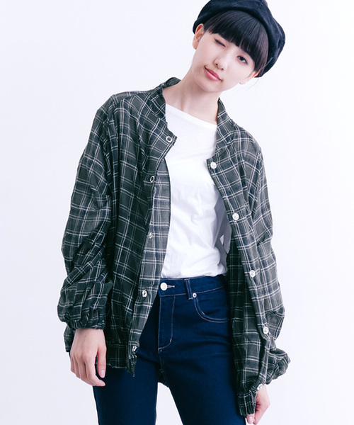 MERLOT（メルロー）の「チェック柄ブルゾン風裾ゴムシャツ1322（シャツ/ブラウス・レディース・グリーン/ワイン・FREE）」の11枚目の写真