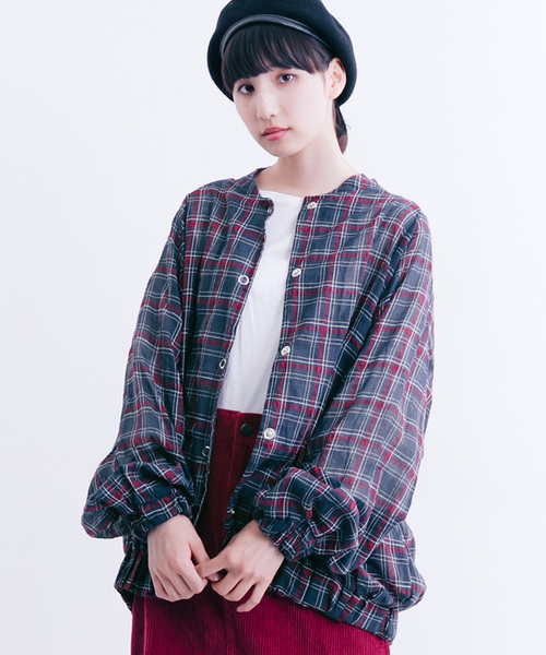 MERLOT（メルロー）の「チェック柄ブルゾン風裾ゴムシャツ1322（シャツ/ブラウス・レディース・グリーン/ワイン・FREE）」の12枚目の写真